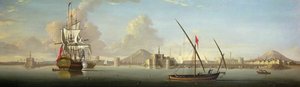 Vista Extensa del Puerto de Alejandría con un Buque de Guerra Británico Anclado